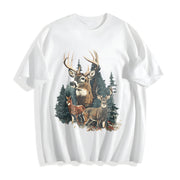 90's Retro Fall Buck and Doe Deer Americana Nostalgia Cotton T-Shirt in White
