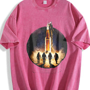 NASA Artemis II SLS Rocket Launch Astronaut Silhouette Vintage Washed T-Shirt in Red