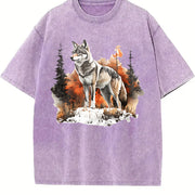 Winter: Gray Wolf in a Forest Snowscape Vintage Washed T-Shirt in Purple