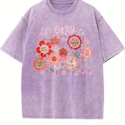 It's Okay to boho floral Flower Wildflower vintage washed oversized T-shirt in Purple