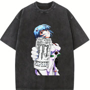 Rei Ayanami X Monster Vintage Washed T-Shirt in Black