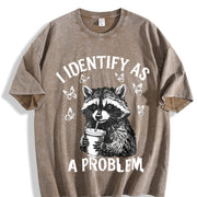 Raccoon Lover and Coffee Addict Vintage Washed T-Shirt in Brown