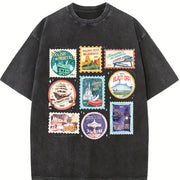 Theme Park Stamps Wildest Ride Happy Ever After Land Retro Vintage Washed T-Shirt in Black