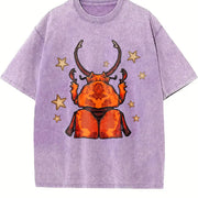 Beetle & Star Retro Art Vintage Washed T-Shirt in Purple