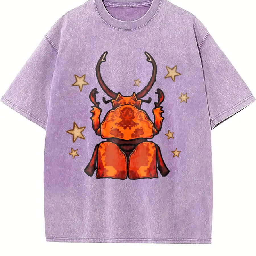 Beetle & Star Retro Art Vintage Washed T-Shirt in Purple