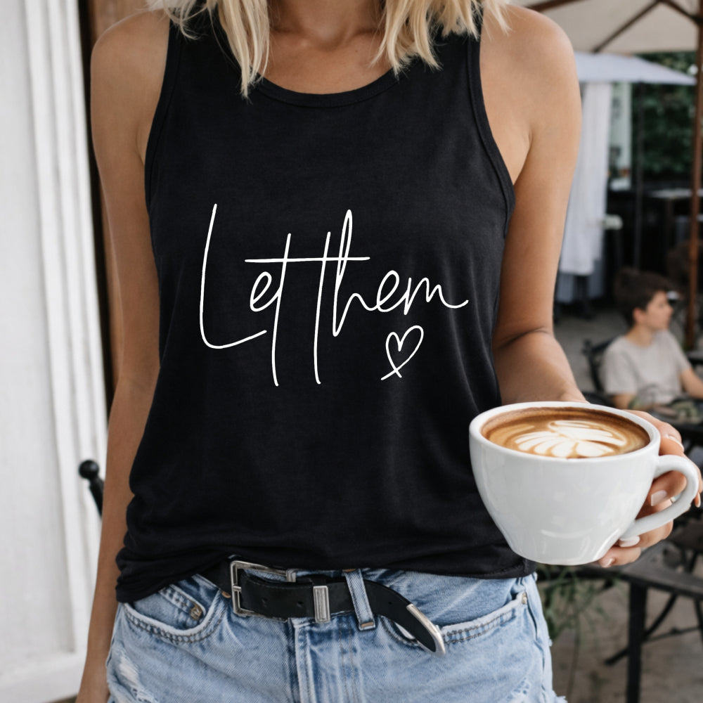 Reduce Letthen Letters Vest Women's Color Cotton Tank Top in Black