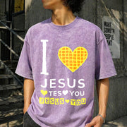 I Love Jesus Yes I Do Vintage Washed T-Shirt in Purple