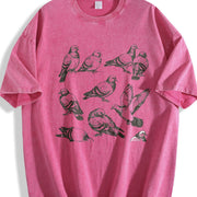 Pigeon 90s Tattoo Retro ® Y2k Ornithology Bird Vintage Washed T-Shirt in Red