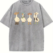 Western Goose Cowboy Hat Wild West Animal vintage washed oversized T-shirt in Gray