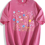 Wildflowers ® Retro Floral Vintage Washed T-Shirt in Red