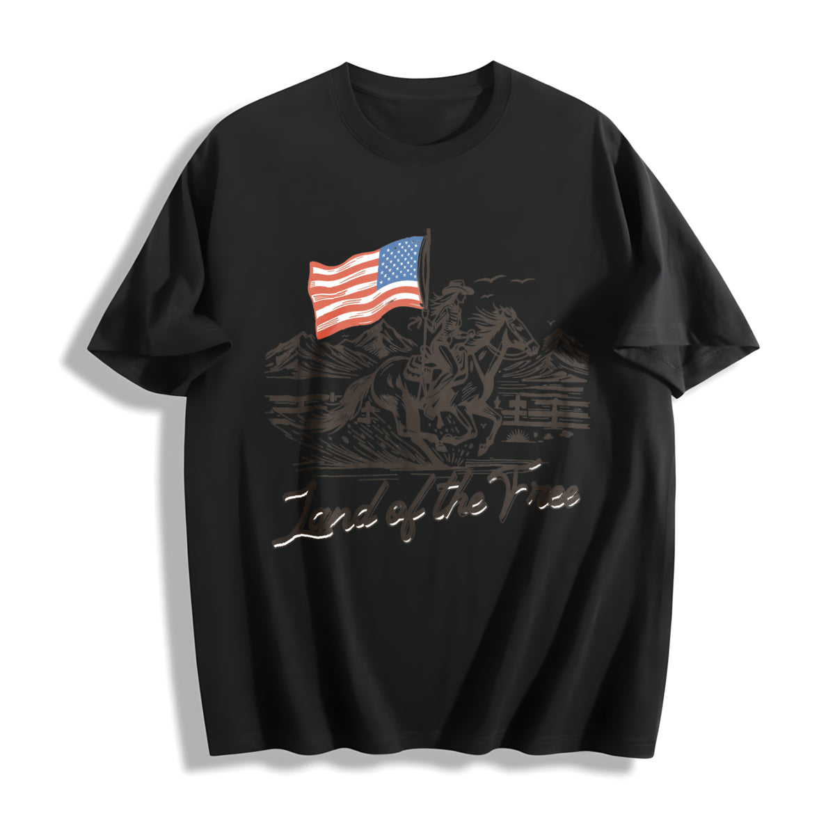 4th of July Horse Western 4th of July Cotton T-Shirt in Black