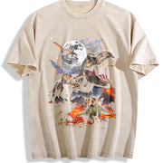 Dinosaur Retro T Rex Triceratops Stegosaurus Jurassic Vintage Washed T-Shirt in Beige
