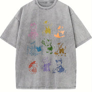 Cute Kitten 1950's Story Book Vintage Washed T-Shirt in Gray