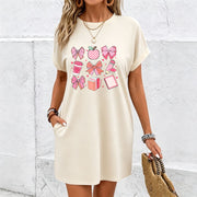 Lovely Bows and Apple Dress Cotton T-Shirt in White