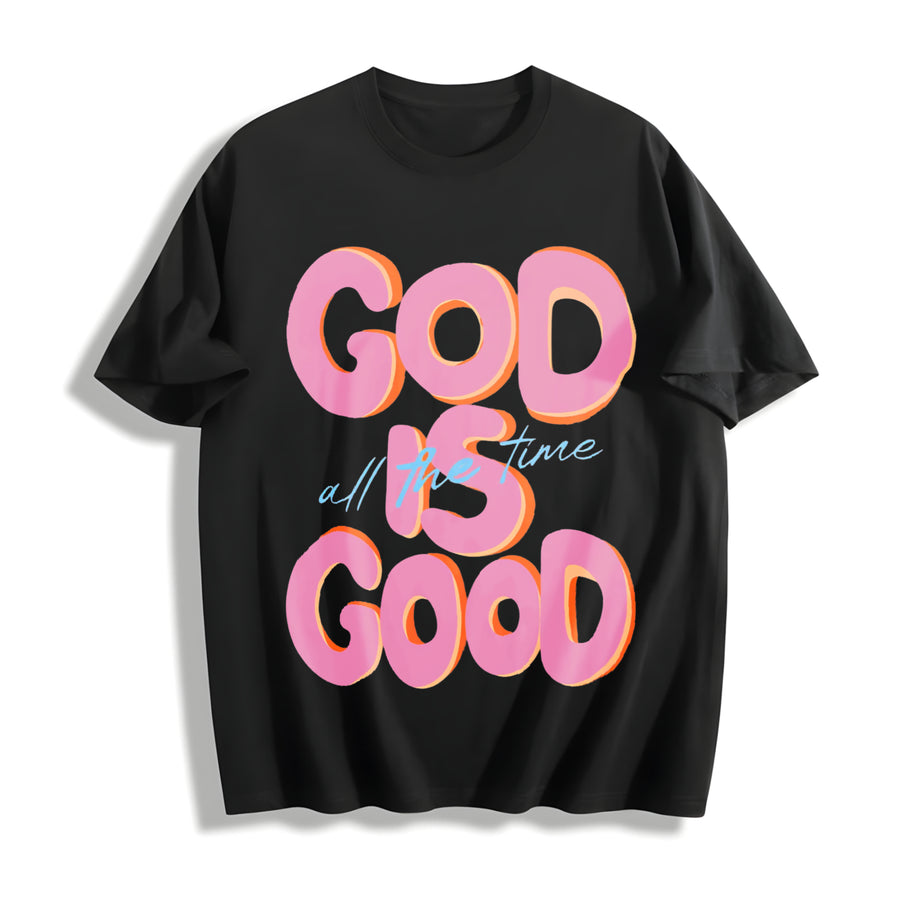 & 230gsm GOD IS GOOD Retro Cotton T-Shirt in Black