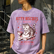 Valentines Cat Kitty Biscuits Bakery Vday Cat Lover Vintage Washed T-Shirt in Purple