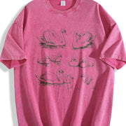 Swan 90s Tattoo Retro ® Y2k Antique Bird Sketch Vintage Washed T-Shirt in Red