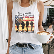 Land of the Free Because of the Brave Women's Color Cotton Tank Top in White