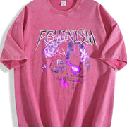 Feminism Dragon Retro Vintage Washed T-Shirt in Red