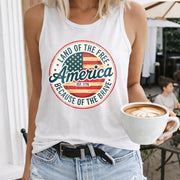 America Land of the Free Because of the Brave Women's Color Cotton Tank Top in White