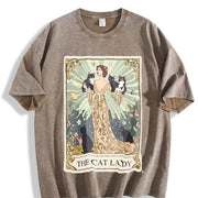 Cat Tarot Card Cat Lover Vintage Washed T-Shirt in Brown