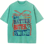 Retro Baseball Batter Swing Vintage Washed T-Shirt in Blue