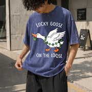 St Patricks Day Goose Vintage Washed T-Shirt in Blue
