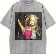 Glam Doll Toasting Vintage Washed T-Shirt in Gray