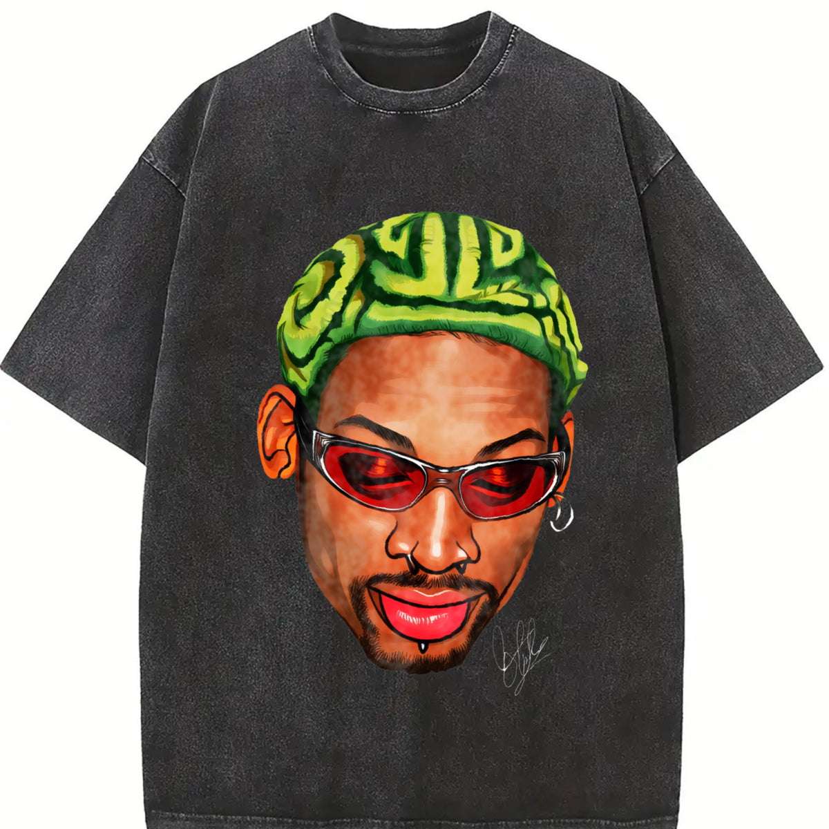 Dennis Zig Zag Green Hair Hollywood 90's vintage washed oversized T-shirt in Black