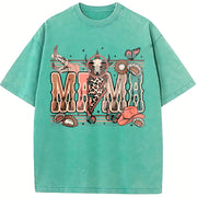 Western Mama Howdy Cowhide Vintage Washed T-Shirt in Blue