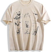 Forest Animals 90s Tattoo Vintage Washed T-Shirt in Beige