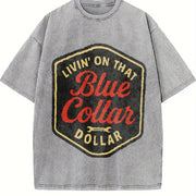 Living on That Blue Dollar Western Cowboy Western Blue Vintage Washed T-Shirt in Gray