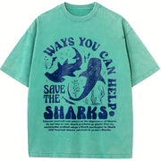 Ways You Can Help Save the Sharks vintage washed oversized T-shirt in Blue
