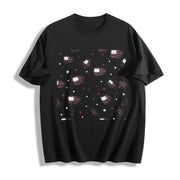 Retro American Flag Blouse Cotton T-Shirt in Black