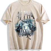 Alpha Wolf Howling Vintage Washed T-Shirt in Beige