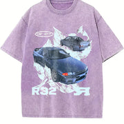 R32 Car Art Gothic Grunge Y2k Emo Scene Amity Affliction Vintage Washed T-Shirt in Purple