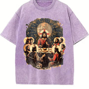 The Last Supper – Christian Jesus and Disciples vintage washed oversized T-shirt in Purple