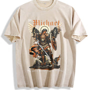 230GSM Batik - Double-Sided Christian Faith with Michael vintage washed oversized T-shirt in Beige