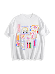 Teacher Colorful Doodle Back to School Cotton T-Shirt in White