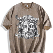 Jesus Demon Skull Tank Vintage Washed T-Shirt in Brown