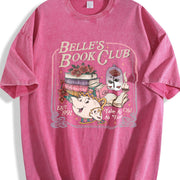 Belle's Book Club Book Cafe vintage washed oversized T-shirt in Red
