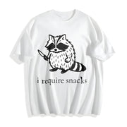 I Require Snacks Raccoon Cotton T-Shirt in White