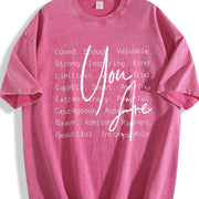 Inspirational Quote 'You Are Loved & Valued' Vintage Washed T-Shirt in Red