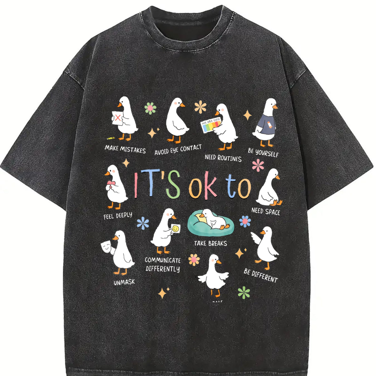 It's Okay to Feel All the Goose Moods Vintage Washed T-Shirt in Black