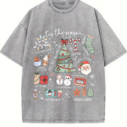 Retro Christmas Tis the Season Vintage Washed T-Shirt in Gray