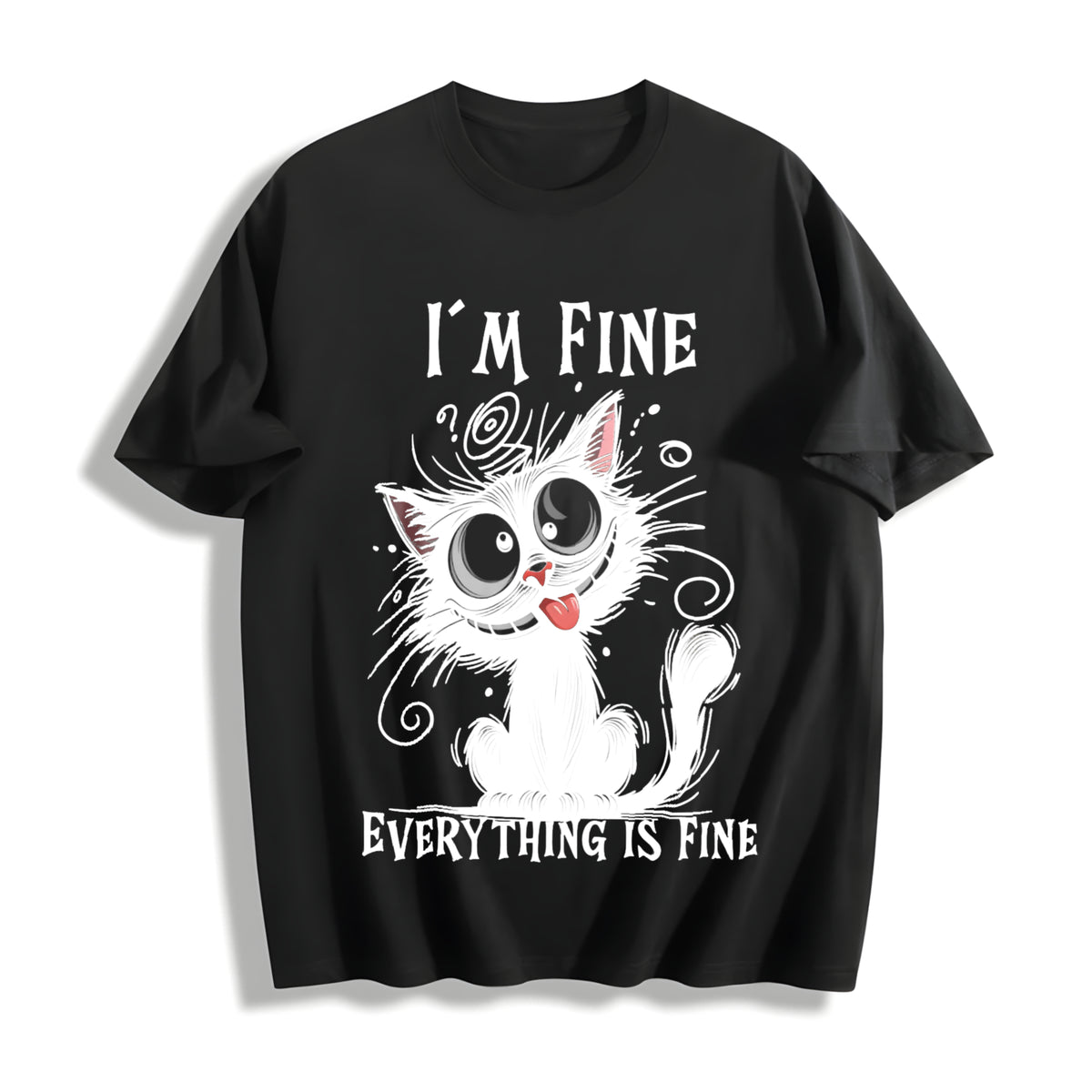 Animal Letter Cat Fine 1pc Cotton T-Shirt in Black