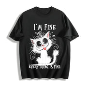 Animal Letter Cat Fine 1pc Cotton T-Shirt in Black