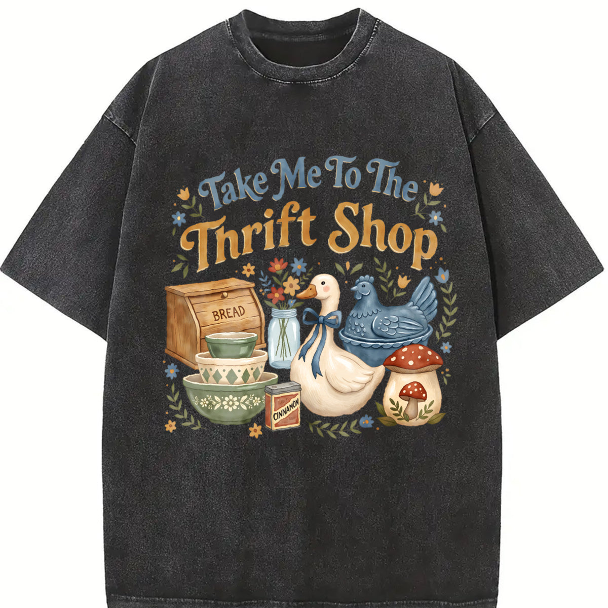 Take Me To The Thrift Shop Thrifting vintage washed oversized T-shirt in Black