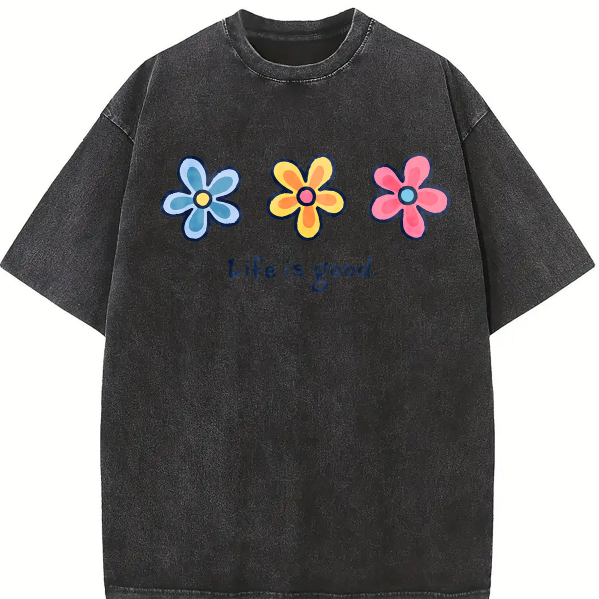 With Daisy for Baggy Hip Hop Mother's Day Vintage Washed T-Shirt in Black