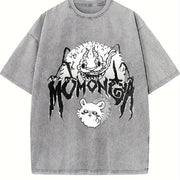 Metal Momonga Dekatsuyo Chiikawa Hip Hop Street Distressed vintage washed oversized T-shirt in Gray